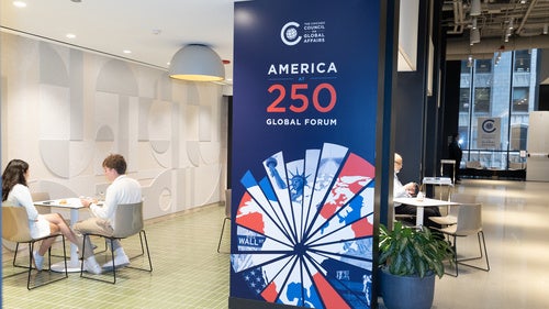 A photo of the Council's America at 250 Global Forum Sign