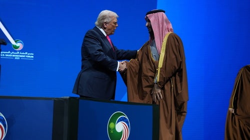 President Donald Trump speaks with Saudi Arabia's Crown Prince Mohammed bin Salman during the Saudi Investment Forum at the Kennedy Center, Wednesday, Nov. 19, 2025, in Washington.