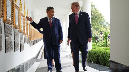 President Donald Trump and China's President Xi Jinping walk along the Colonnade of the White House, Thursday, Sept. 24, 2026, in Washington. 