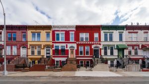 A street of homes in Crown Heights, Brooklyn