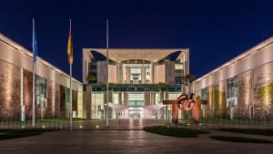 The German Chancellery building at night