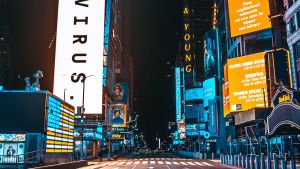 A deserted Times Square in New York City During the Coronavirus lockdown, USA.