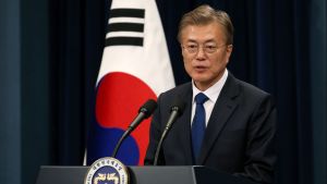 President Moon Jae-in speaks during a press conference.