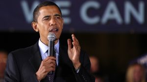 Barack Obama giving a speech in 2008