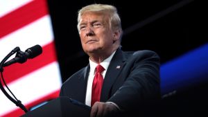 US President Donald Trump speaking in Phoenix, Arizona.