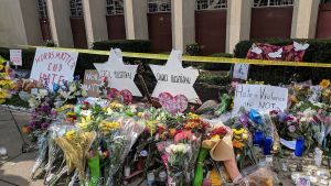 Memorials for the victims of the Tree of Life synagogue shooting in Pittsburgh, Pennsylvania.