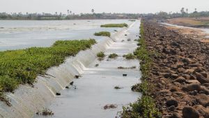 An irrigation system spillway in Cambodia