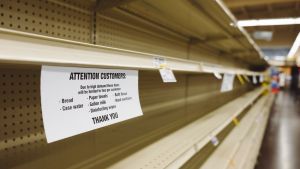 Empty grocery store shelves during Coronavirus pandemic.
