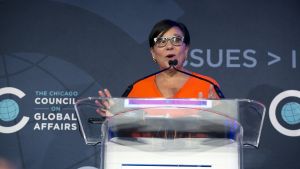Penny Prizker being honored at the 2017 Global Leadership Awards