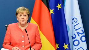 Angela Merkel speaking at a news conference