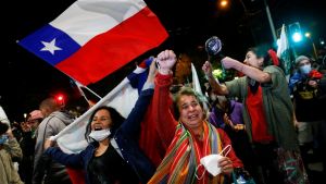 An image of people celebrating the redrafting of Chile's constitution.