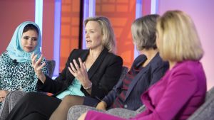 People on-stage talking during the 2019 Pritzker Forum on Global Cities