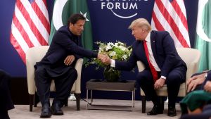 President Donald Trump and the Pakistan Prime Minister Imran Khan, right.