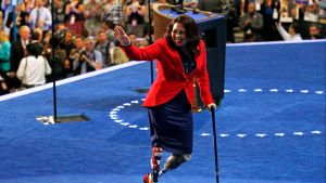 Senator Tammy Duckworth walks off stage