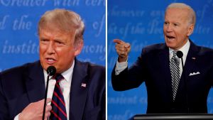 Donald Trump and Joe Biden during a 2020 Presidential Debate