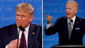 Donald Trump and Joe Biden during a 2020 Presidential Debate
