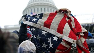 Damaged US flag at US Capitol attack