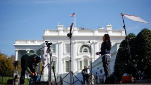 Journalists continue to wait for news on the final results of the 2020 U.S. presidential election at the White House in Washington, U.S., November 5, 2020.