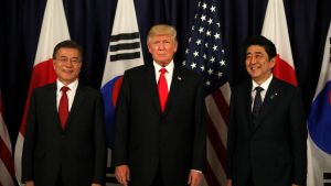 President Moon Jae-In, President Trump, and Japanese Prime Minister Shinzo Abe.