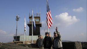 Then US Vice President Joe Biden visits Observation Post Ouellette inside the DMZ, the military border separating the two Koreas, in Panmunjom in 2013.