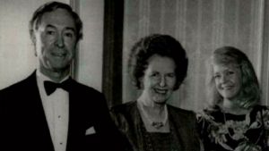 Margaret Thatcher with Council President John Rielly and his wife Irene, in 1991.