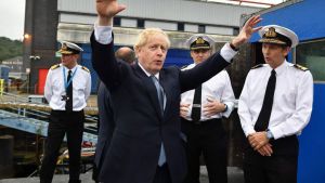 Britain's Prime Minister Boris Johnson visits Vanguard-class submarine HMS Victorious at Faslane naval base