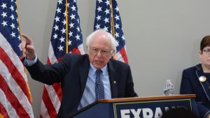 Bernie Sanders speaks to reporters