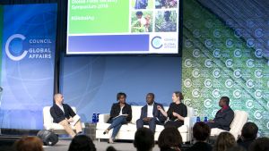 Five people on stage during the 2018 Global Food Security Symposium