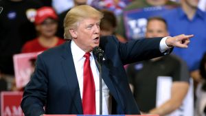Donald Trump speaking with supporters at a campaign rally at the Phoenix Convention Center in Phoenix, Arizona.