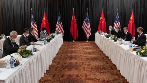 Secretary of State Antony J. Blinken and National Security Advisor Jake Sullivan meet with CCP Director of the Office of the Central Commission for Foreign Affairs Yang Jiechi and State Councilor Wang Yi, in Anchorage, Alaska, on March 18, 2021