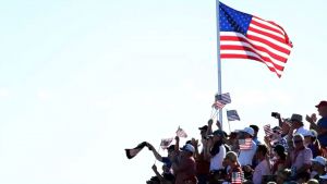Fans cheer during the 2016 Ryder Cup at Hazeltine National Golf Club in Chaska, Minn. 