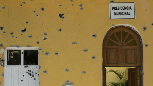Bullet holes scar the walls of the town hall of San Cristobal de las Barrancas, near Guadalajara, Mexico, May 2012. 