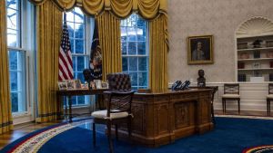 View of the desk inside the Oval Office