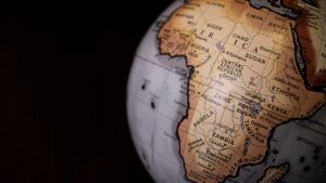 Map of Africa on a globe with a blank black background