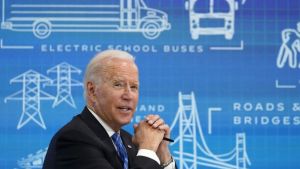 President Biden in front of a blue screen