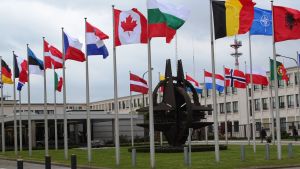 International flags outside of NATO headquarters