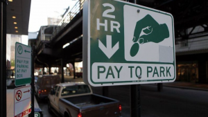 A sign for "Pay to Park" in downtown Chicago