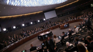NATO defense ministers gather during a meeting at NATO headquarters in Brussels on Feb. 13, 2019.