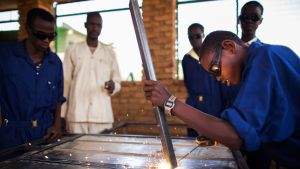  A group of youth attend a training on welding at the technical school in Mellit, North Darfur.