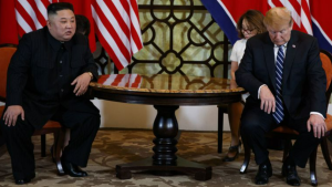 President Donald Trump meets North Korean leader Kim Jong Un on Feb. 28, 2019