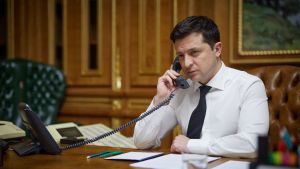 Volodymyr Zelenskiy speaks by phone with U.S. President Joe Biden in Kyiv, Ukraine December 9, 2021