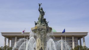 A running fountain outside of the National Assembly Building of South Korea