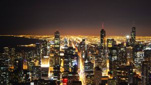 The Chicago skyline at night