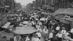 Maxwell Street in 1929. The open-air market on the Near West Side was established in the late 19th century by newly arrived immigrants.