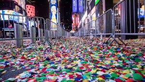 Confetti on the ground after the Times Square New Year's Eve celebration
