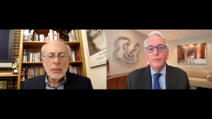 Screenshot of Daalder and Siegel speaking on Ukraine via video call.