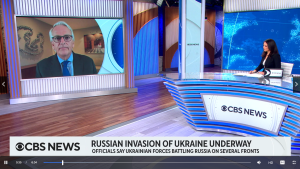 Screenshot of Ivo Daalder speaking with Nancy Chen about Ukraine on CBS News. 