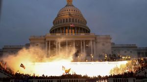 An explosion lights up the steps leading to the US Capitol