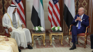 President Joe Biden meets with UAE President Sheikh Mohammed bin Zayed al-Nahyan.