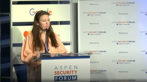 Niamh King speaks at the Aspen Security Forum.